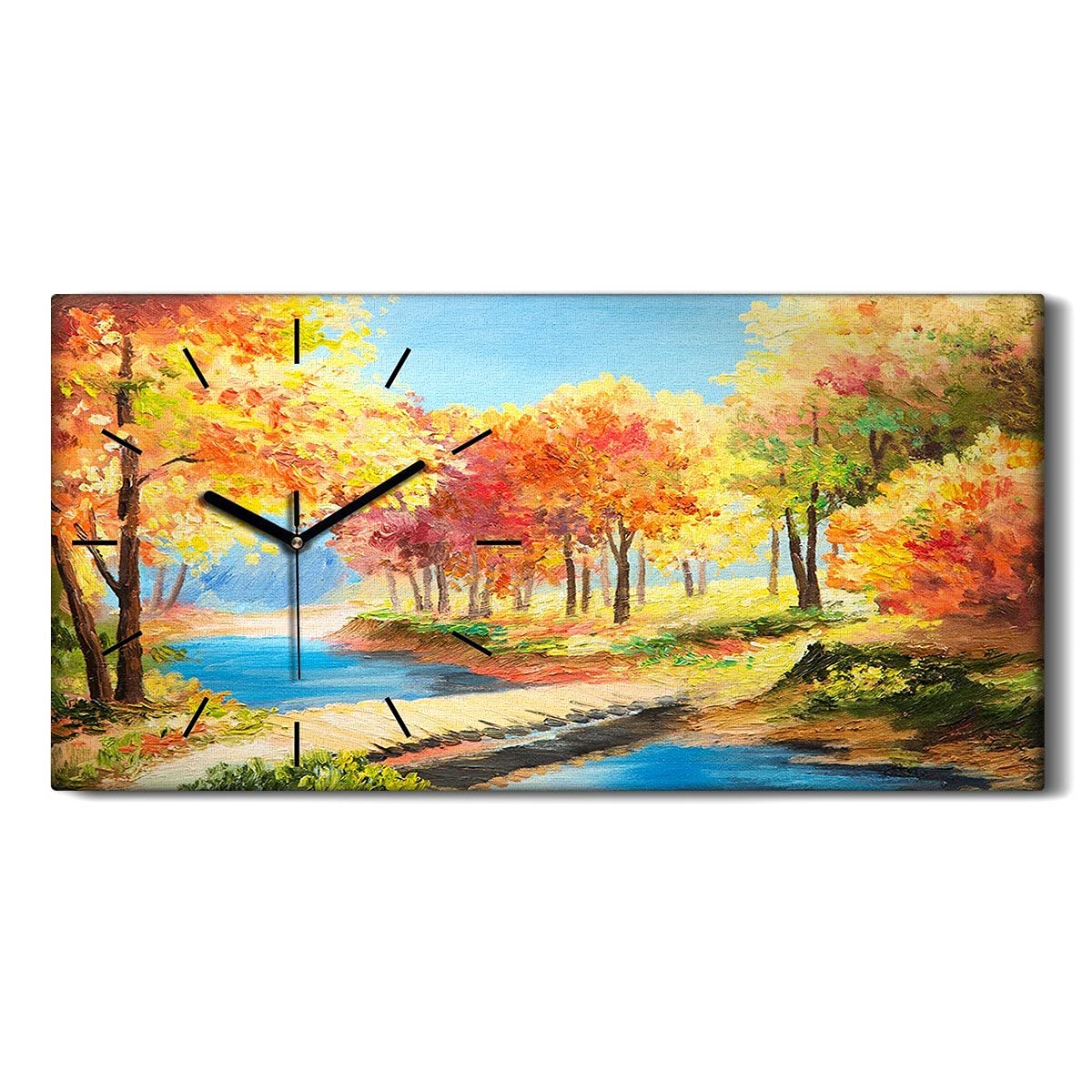 Horloge sur Toile 60x30cm Coloray Forêt Pétrolière avec Aiguilles Noires Silencieuses