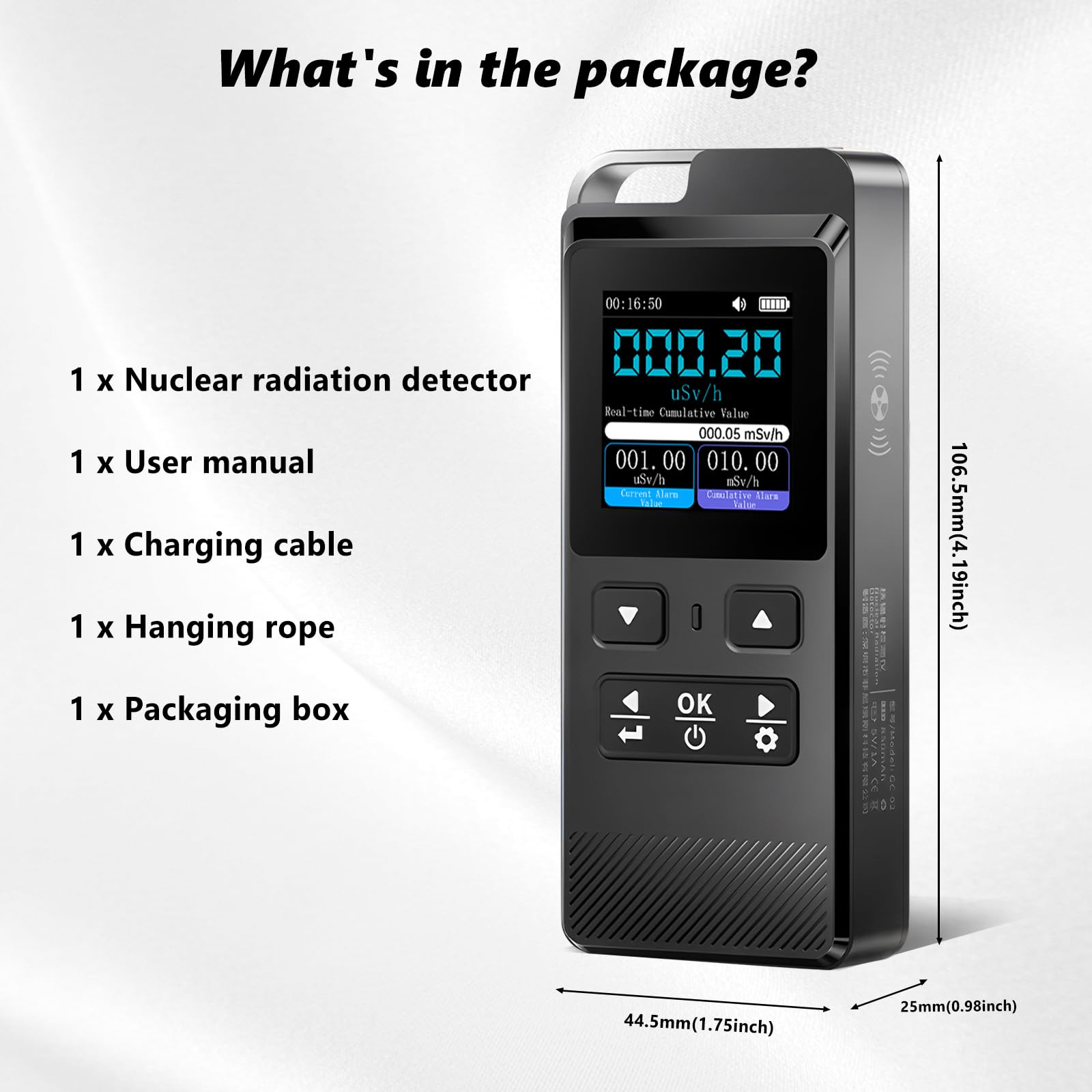 Nuklearstrahlungsdetektor GC-02 Geigerzähler Dosimeter mit Zeitüberwachung und Datenspeicherung, Strahlungsdetektor zur Messung von Radioaktivität, Beta Gamma Röntgenstrahlung