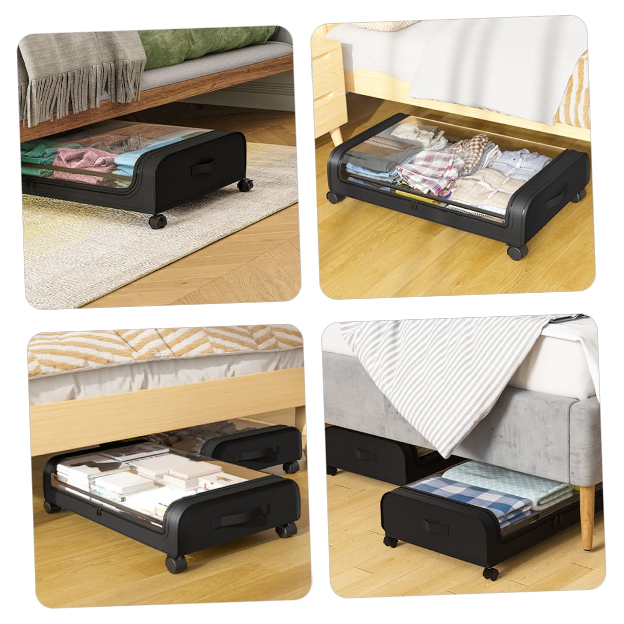 Cabilock Organizador De Almacenamiento Cama Ruedas Caja De Almacenaje De Gran Capacidad Para Ropa Juguetes y Mantas Contenedor Práctico y Espacio Ahorro Material Duradero Tapa Transparente