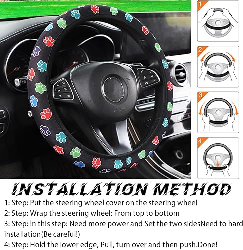 Miniatura 5 de BESULEN Funda universal de 15 pulgadas para volante de automóvil, suave elástica y cómoda, bonita funda protectora de volante de flores, cálida en