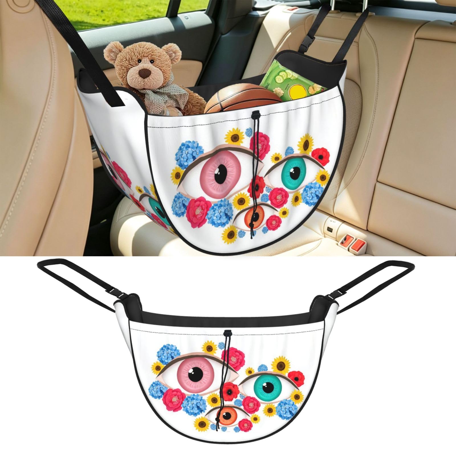 Cntdbu Black Eye Flower Car Seat Organizer-Backseat Storage Bag For Travel