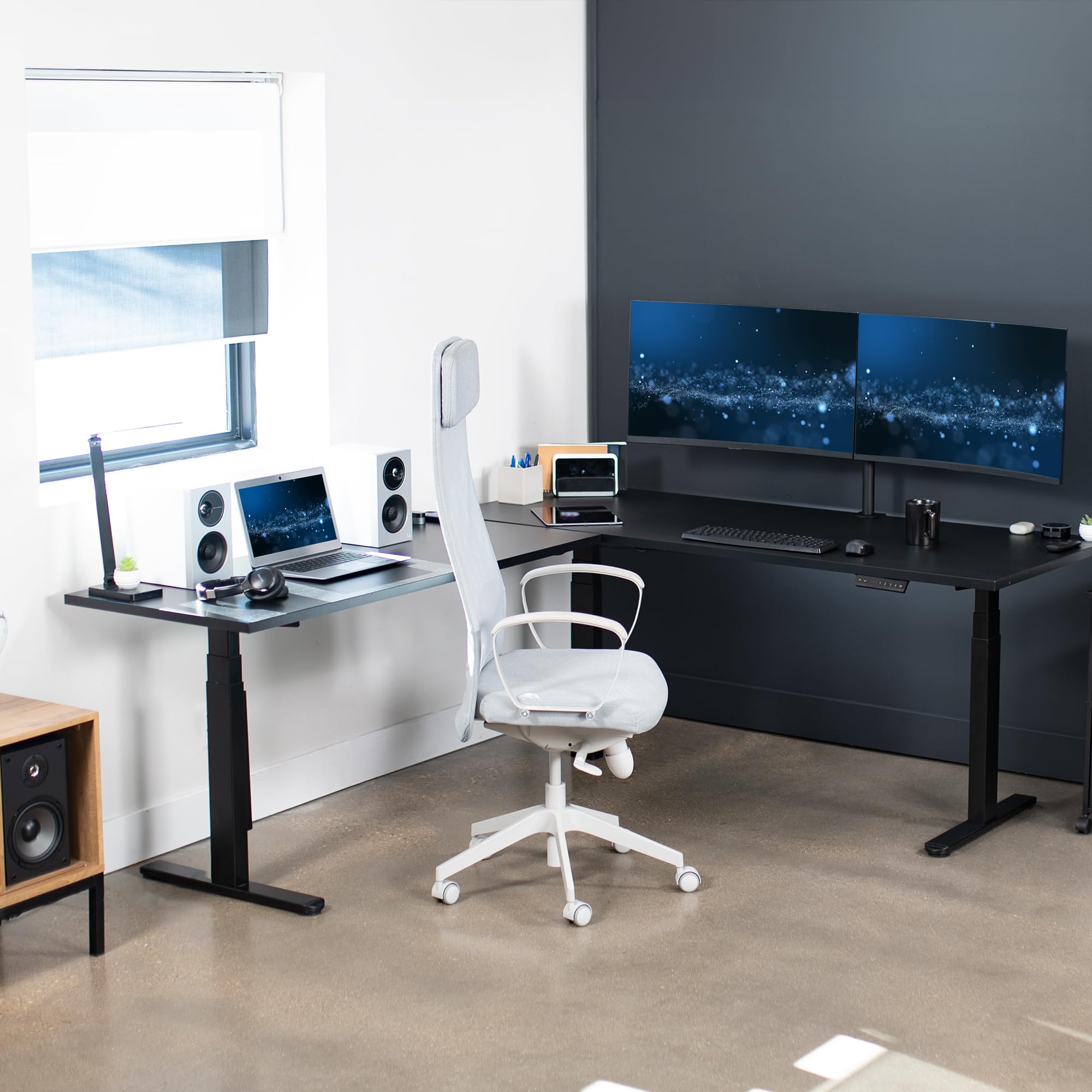 VIVO Electric Height Adjustable 84 x 71 inch Corner Memory Stand Up Desk 2 Black Solid Square Corner — view 2