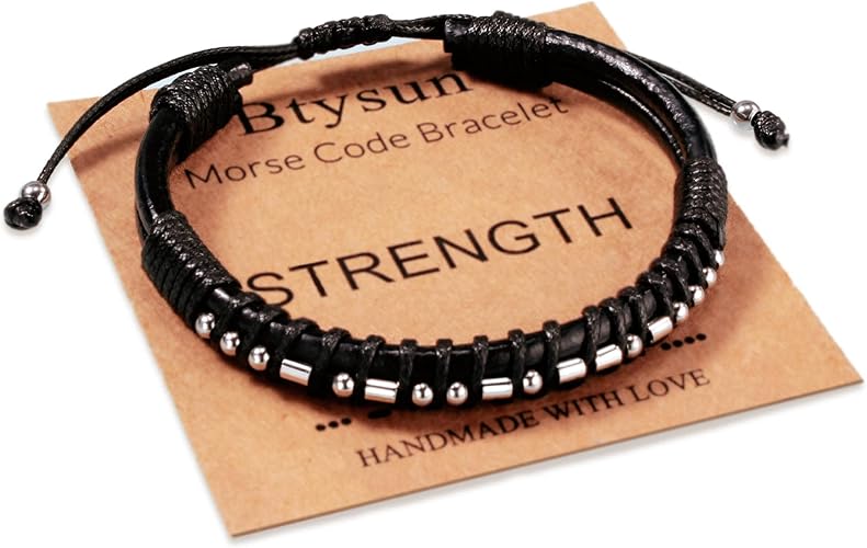 Inspirational Gifts for Men Morse Code Bracelets Mens Bracelets Graduation Gifts for Him Fathers Day Adjustable Leather Bracelet Motivational Birthday Annivesary Jewelry Stocking Stuffers for Men