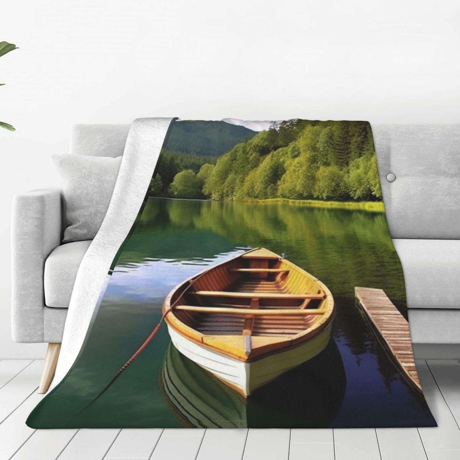 Couverture lac avec bateau super douce pour s'évader depuis son canapé