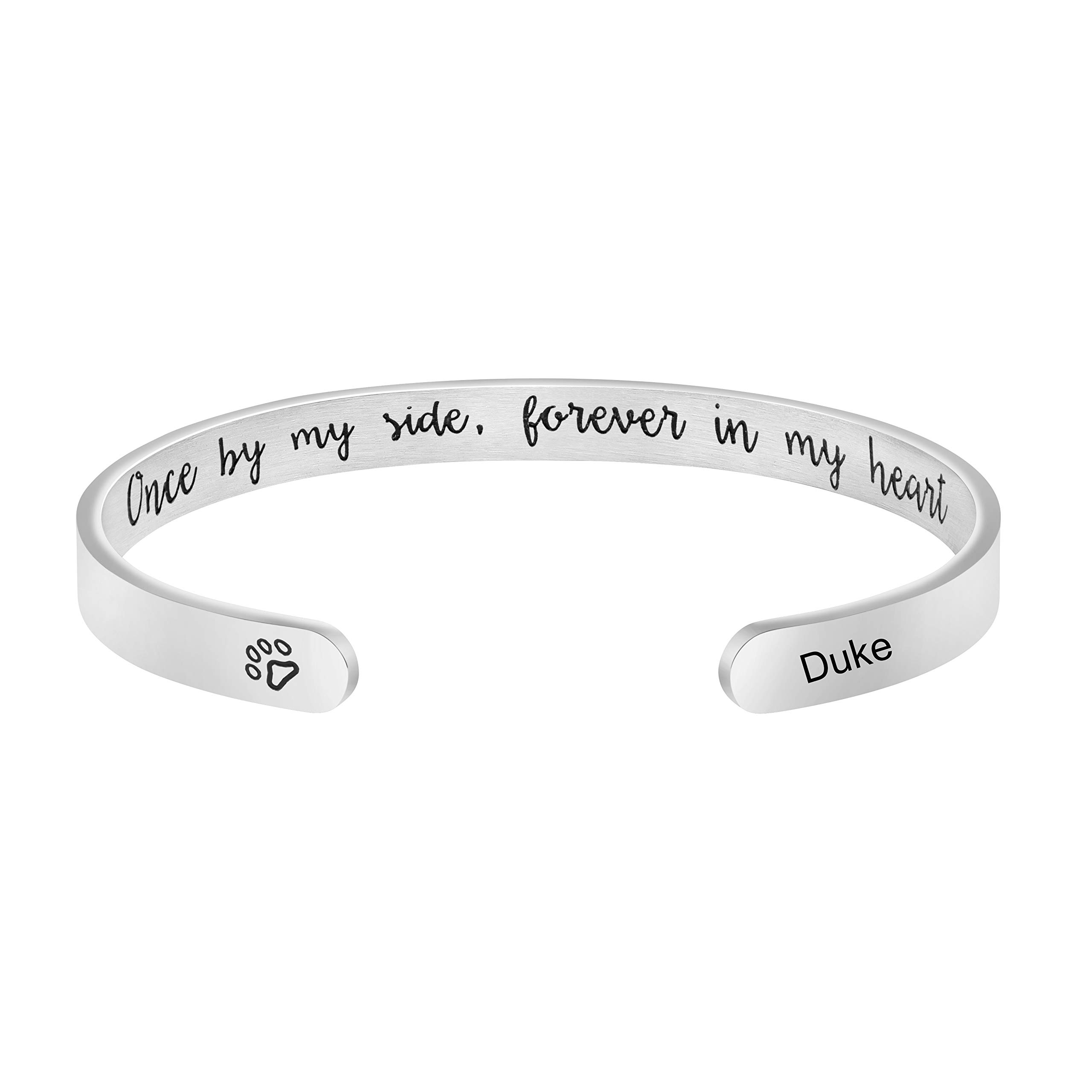 Dog Sympathy Gift Pet Memorial Bracelet Personalized Name Remembrance Jewelry for Loss of Pet Engraved Cuff Bangle
