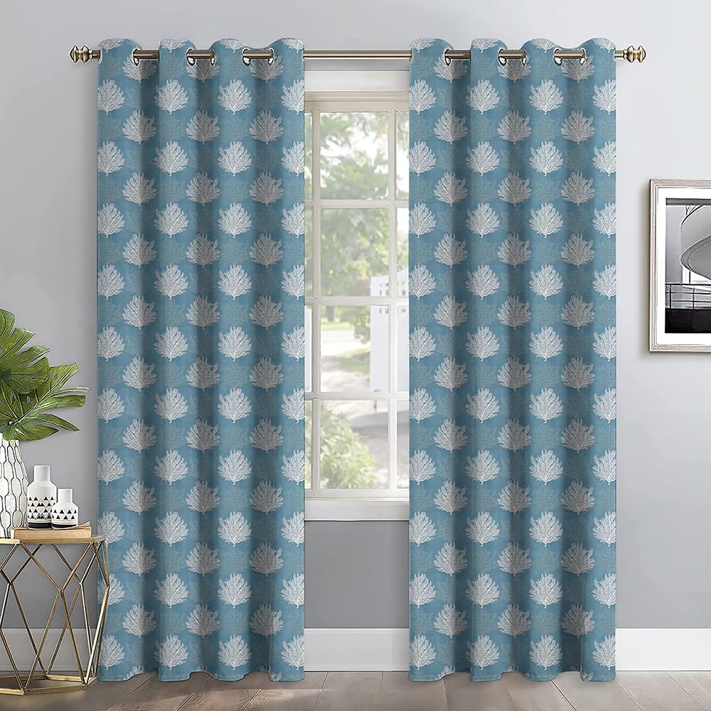 neela home floral print door curtains 7 feet long set of 2 | eyelet | polyester | light-filtering curtains for living room & bedroom| aqua | 210 x 115 cm