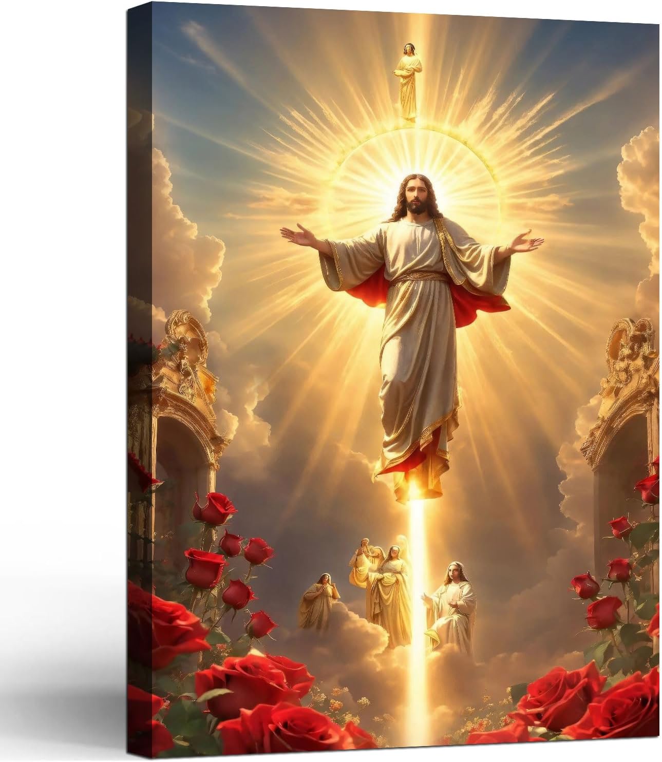 AUFDASORT Jesus Ascension Canvas Wall Art Inspirational Christian Religious Faith Picture Print Gallery Wrapped Jesus Decor for Church Bedroom Prayer Room Sunday School 16x24 Inch Ready to Hang