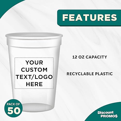 Miniatura 82 de Vasos de plástico desechables personalizados de 12 onzas. Juego de 10, paquete personalizado a granel, perfecto para verano, eventos deportivos