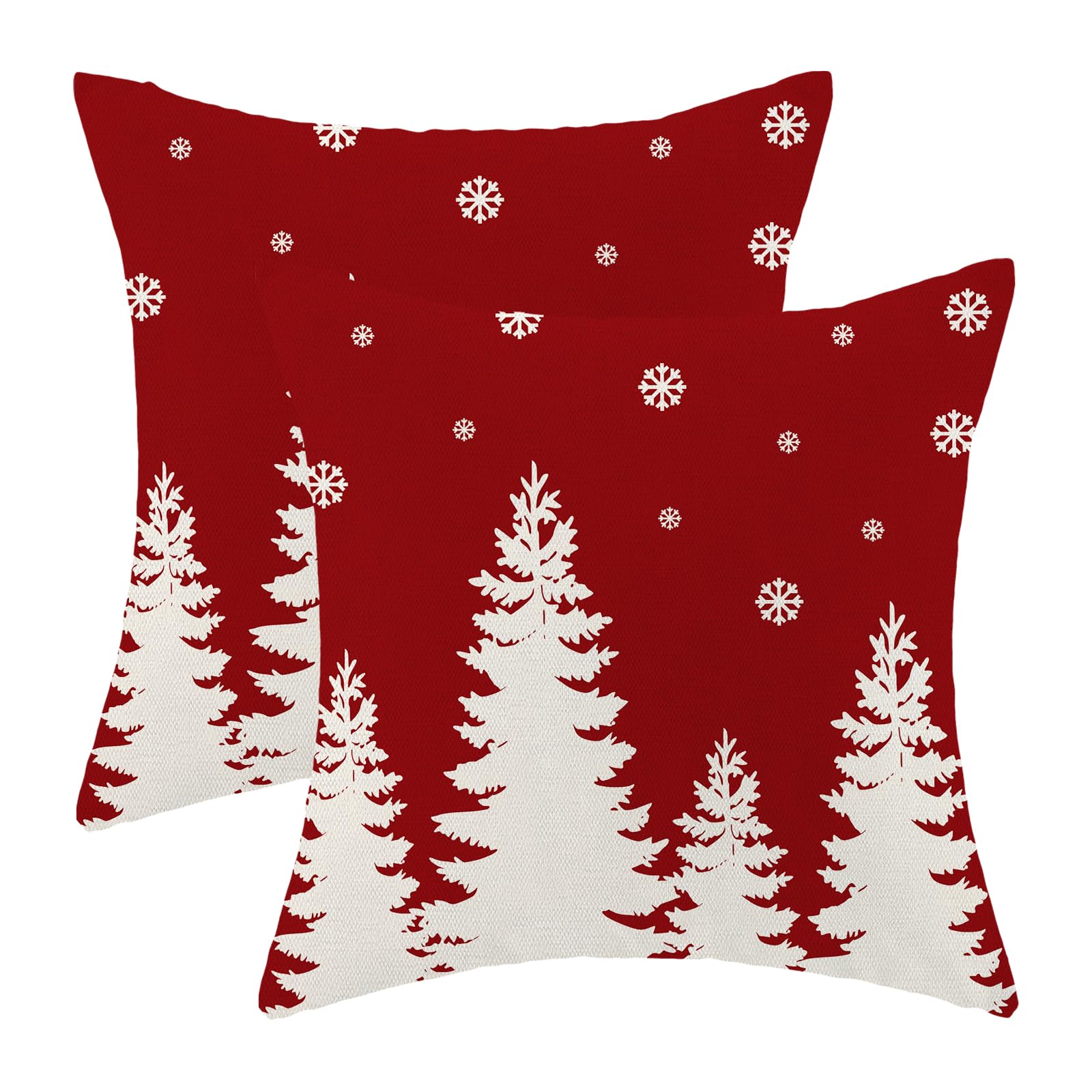 CXMEIFLY Christmas Pillow Covers 16x16 Inch Set of 2 Red Cream Christmas Tree Snowflakes Decor Throw Pillows Winter Xmas Holiday Outdoor Cushion Cases