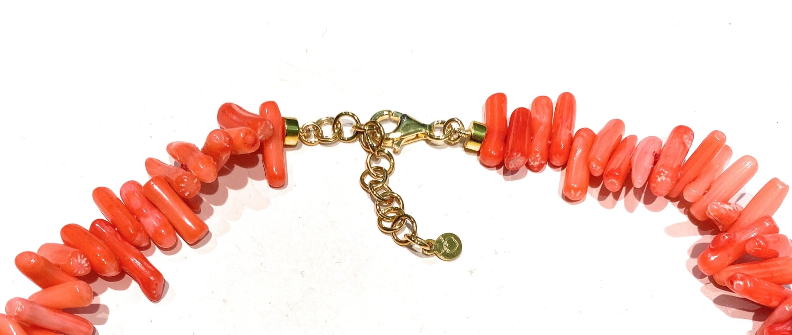 Collana Choker con Corallo Bamboo e Conchiglia Marina, 44 cm, Argento 925 Placcato Oro, Arancione