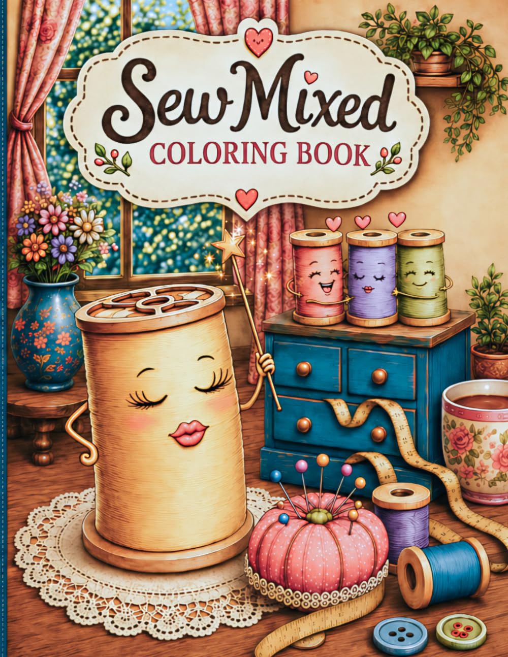 Sew Mixed Coloring Book: 45 Cute and Relaxing Coloring Pages Featuring Thread Spools, Sewing-Themed Fun, and Playful Adventures