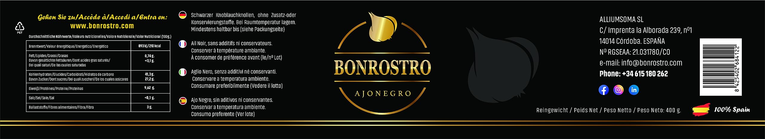 Bonrostro Ajo Negro - Tarro 400 gramos de dientes pelados