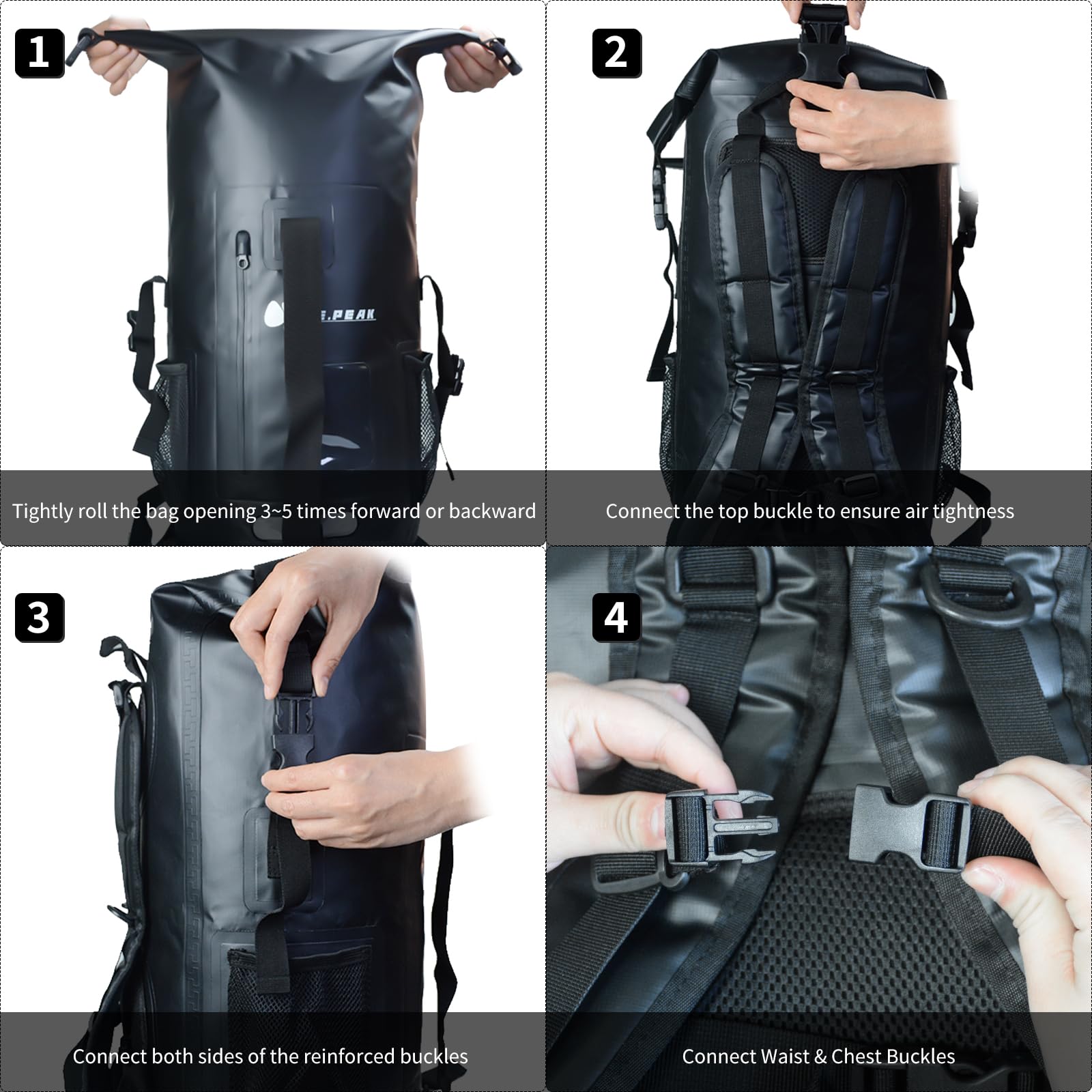 SEPEAK Wasserdichter Marine-Trockensack, Roll-Top-Rucksack, robuster Trockensack für Kajakfahren, Bootfahren, Schwimmen, Tauchen, Surfen, Rafting, Angeln, Camping, Wandern, mit reflektierenden