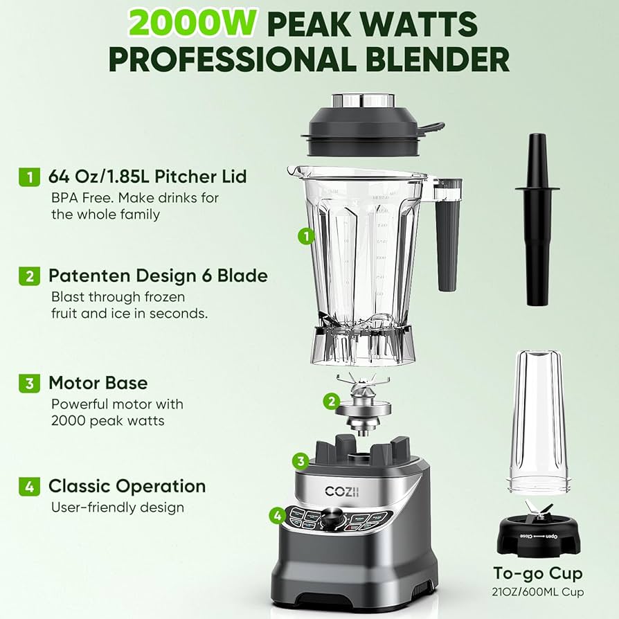 Amazon.com: COZII Professional Blender 2000W, Smoothie Countertop