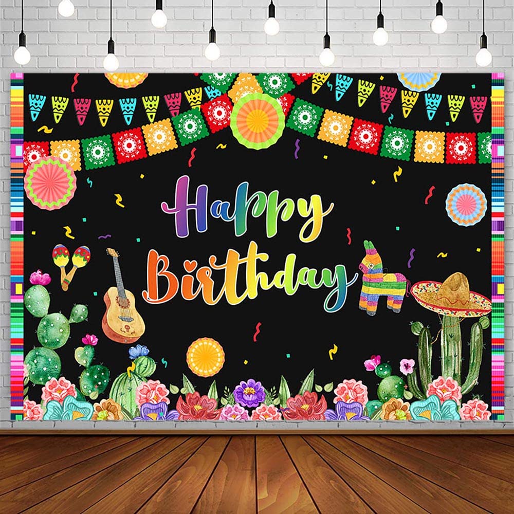 Sendy 7x5ft Mexican Happy Birthday Backdrop Fiesta Party Decorations Supplies Mexico Cinco De Mayo Carnival Banner Colorful Flags Floral Cactus
