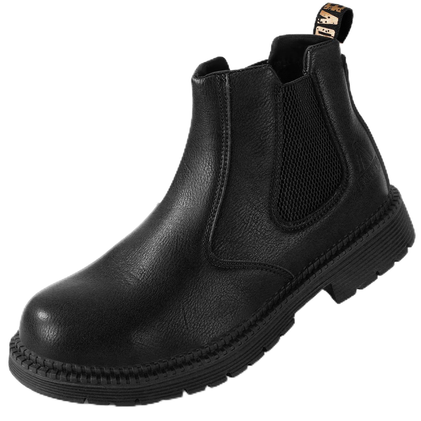 Work Boots Men，Chelsea Safety Boots Steel Toe Cap Boots Waterproof Non-Slip Industrial Safety Shoes with Kevlar Midsole