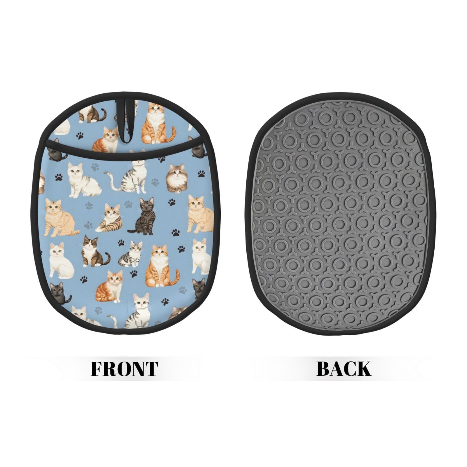 Topflappen, Silikon, Baumwollfutter, hitzebeständig bis 260 °C, rutschfester Griff, 19,1 x 23,9 cm, ovale Kochpads für Ofen, Kochen (Katze, Topflappen)