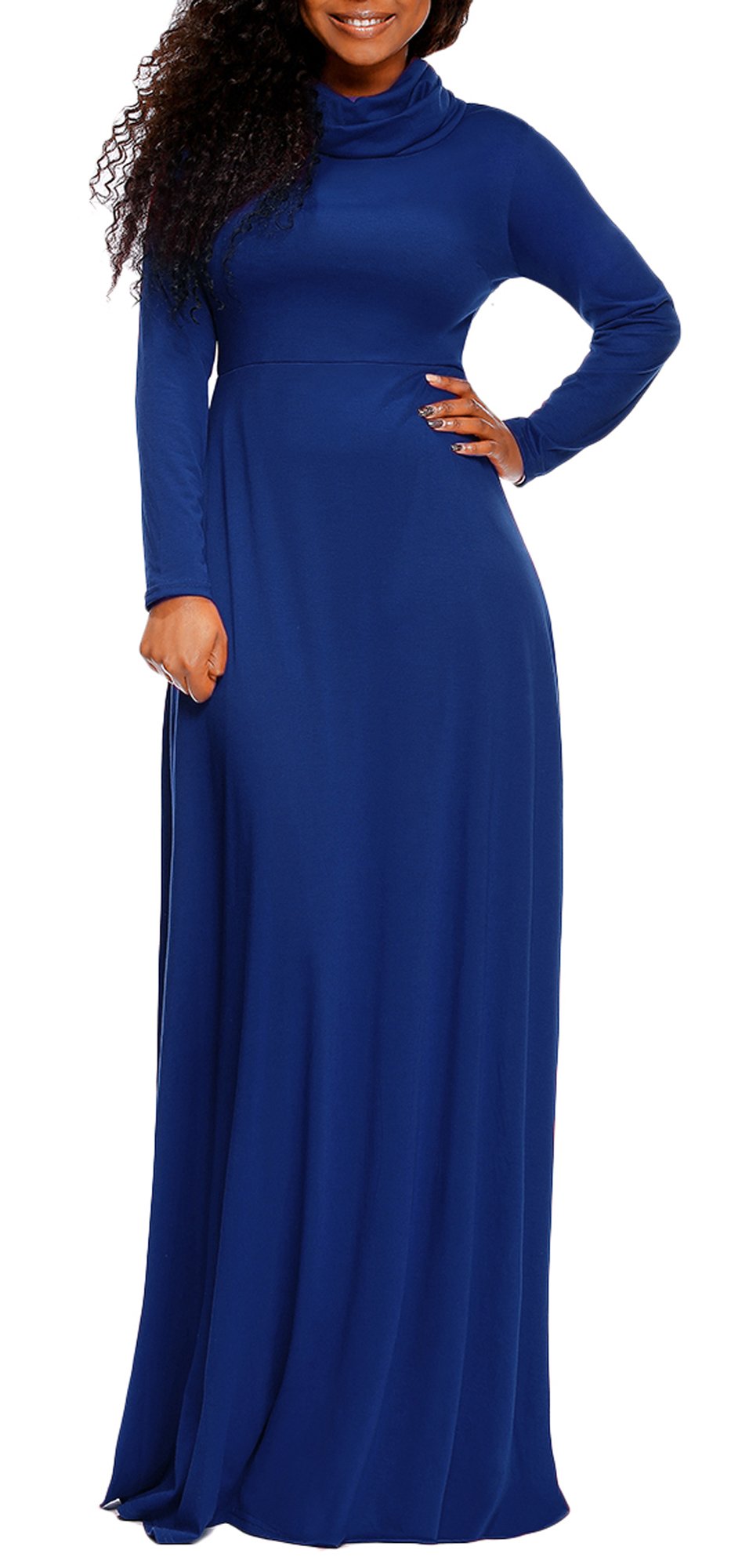 Women's Casual Maxi Dress With Pockets - Cowl Neck, Long Sleeve, Loose Fit, Plain Long Dress - View #7