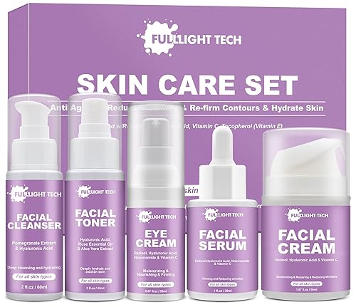 Regalos para mujeres, kit de rutina para el cuidado de la piel antienvejecimiento, reduce las arrugas e hidrata la piel, limpiador facial, tónico,
