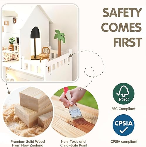 Miniatura 6 de Estantería de madera para casa de muñecas  Estantería de casa de muñecas para niños pequeños, estante de almacenamiento de juguetes para niños, casa