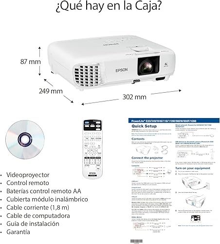 Miniatura 3 de Epson, EPSV11HA03020, PowerLite 118 3LCD XGA Proyector para aula con doble HDMI, 1 cada uno, 3.6 x 11.6 x 10.2 pulgadas