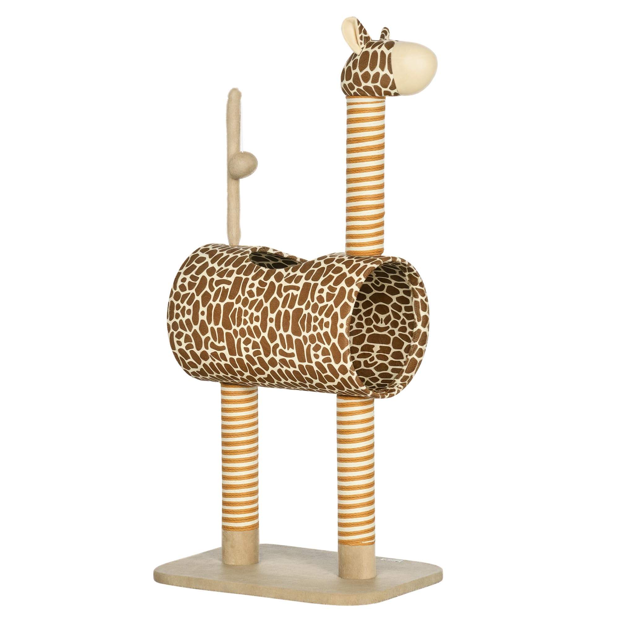 Pawhut 101Cm Cat Tree Play Tower With Giraffe Scratching Post TunnelBeige from B&Q