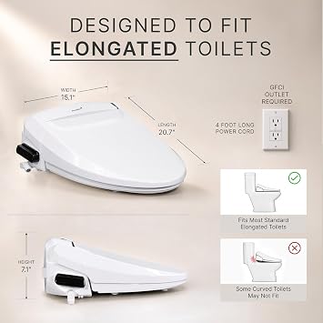 SmartBidet SB-1000 Smart Bidet Electric Bidet Toilet Seat with Heated Seat, Warm Water, Air Dryer Remote Control, Elongated