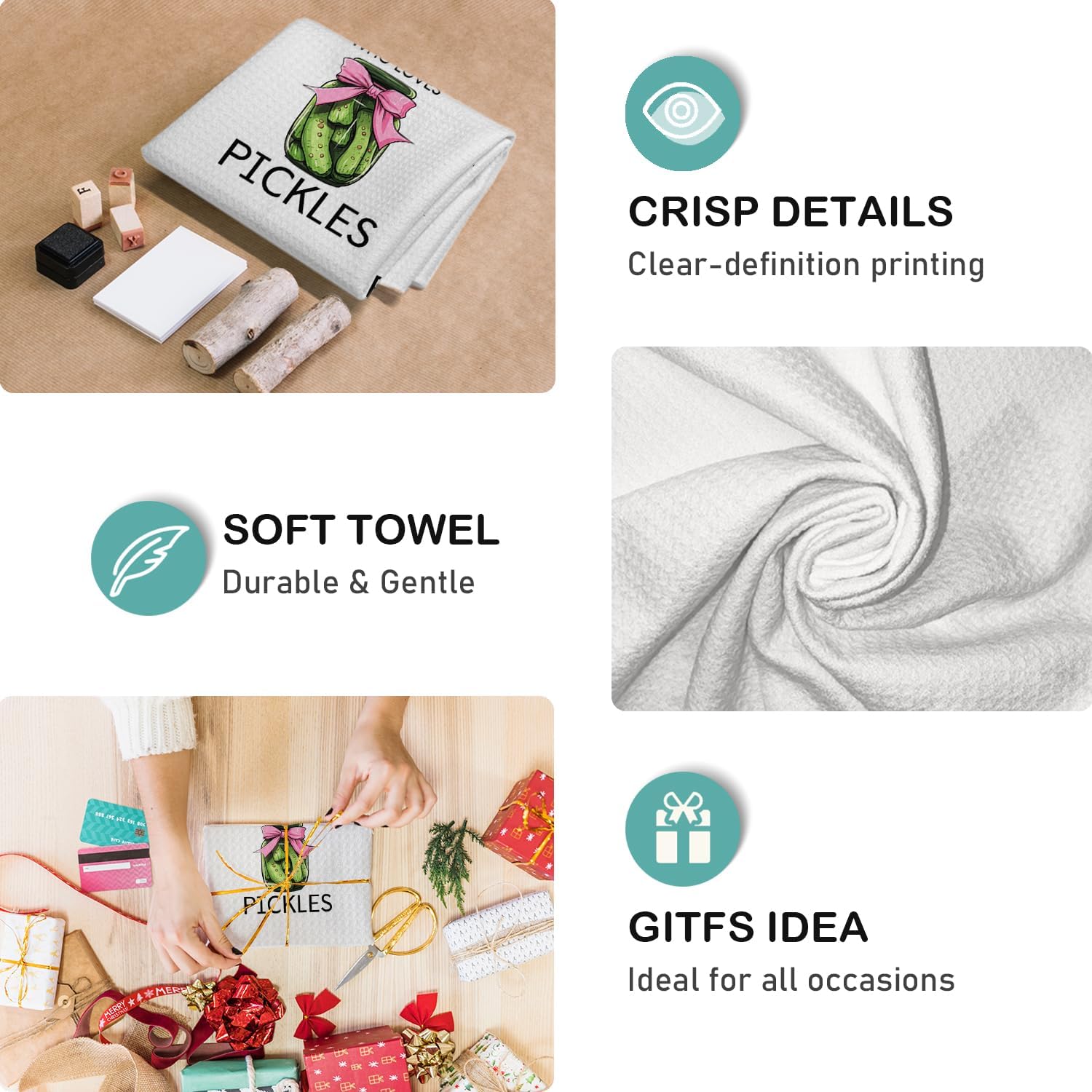 Just a Girl Who Loves Pickles Kitchen Towels, Pickle Gifts for Pickle Lovers Dish Towels Tea Towels, Pickle Gifts for Women, Pickle Themed Gifts, Pickle Decorations Hand Towels, 16x24 Inch - Image 6