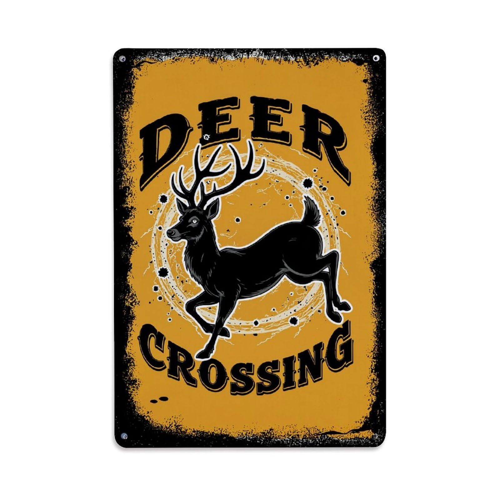 Jdfenggu Vintage Deer Crossing Sign Pattern Print_2 Retro Metal Tin Sign, Decor Art Poster For Bar, Home, Man Cave, Kitchen, Laundry Room Gift 8X12inch