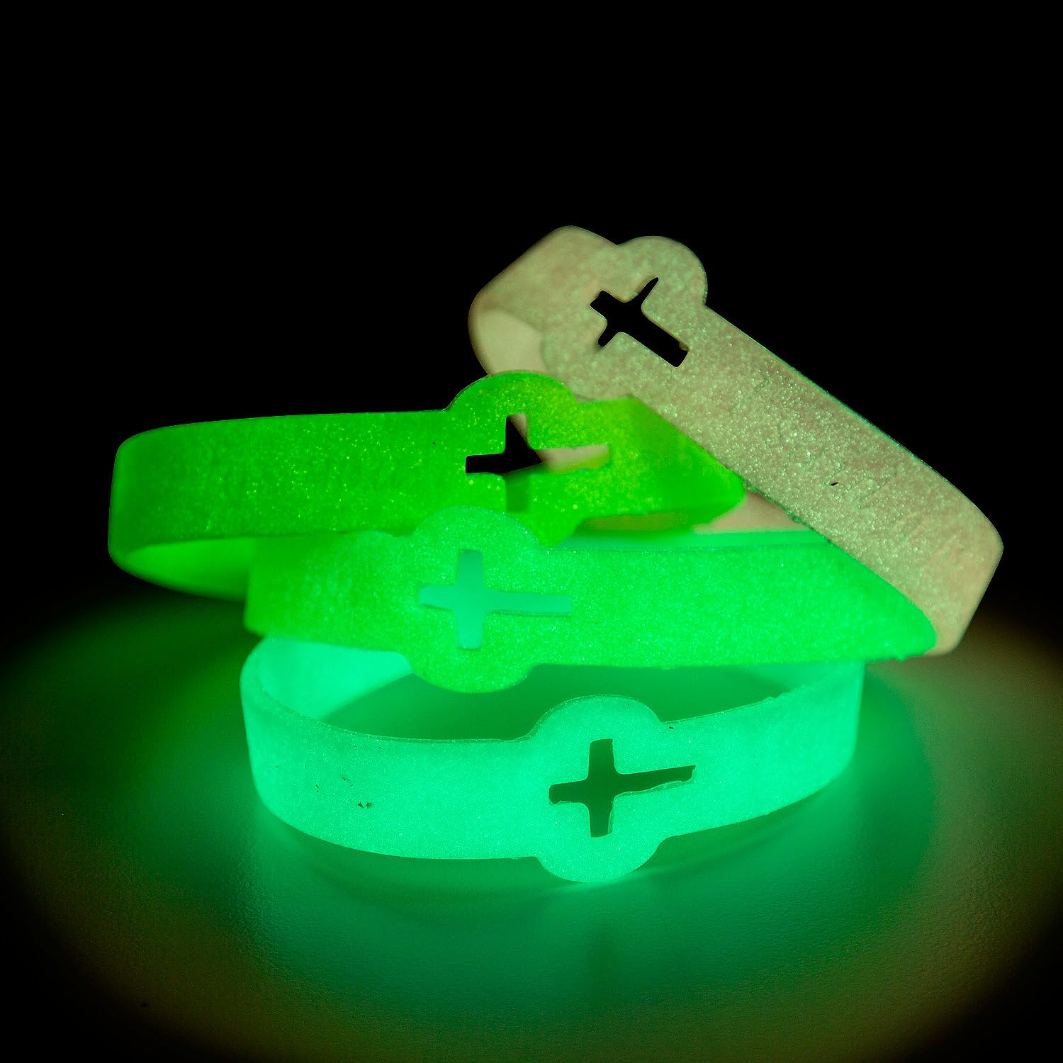 Fun Express Cutout Cross Glow-in-the-Dark Faith Rubber Bracelets Power Bracelets, Party Favors - VBS Vacation Bible School Supplies/Decor 12 pieces