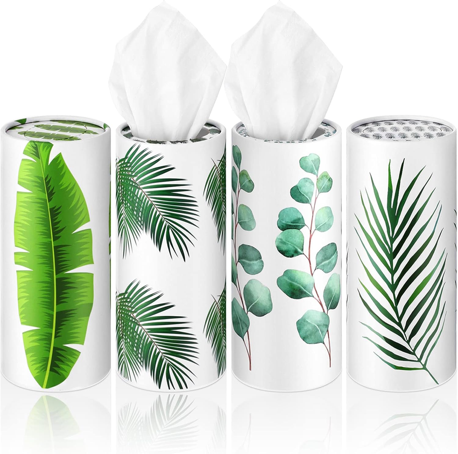 4 Pcs Round Car Tissues Boxes with Facial Tissue, Bohemia Style
