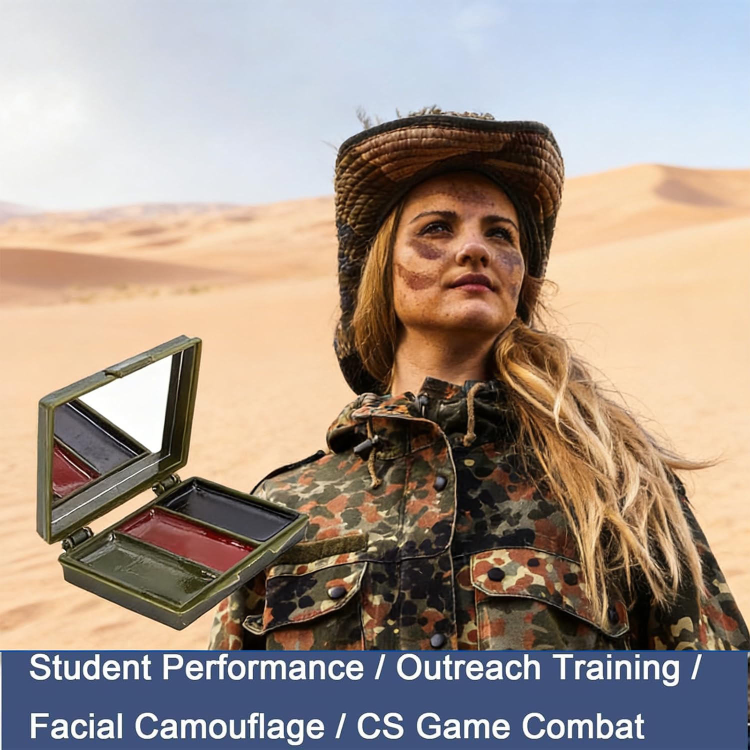 1 trucco mimetico, kit di 3 colori crema con specchio per addestramento militare o giochi CS Camo Woodland attrezzature militari (marrone, verde, nero)