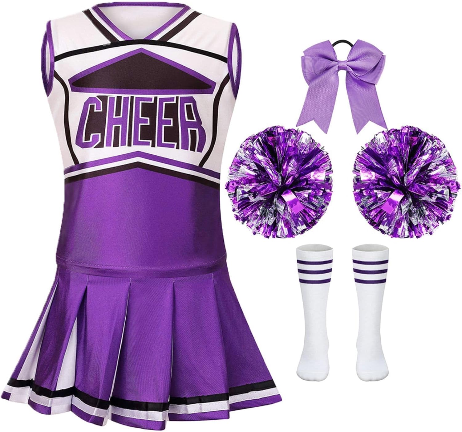 Girls Cheerleading Costume Classic Kids Cheerleader Uniform 5PCS Cheer Outfit Halloween Cosplay