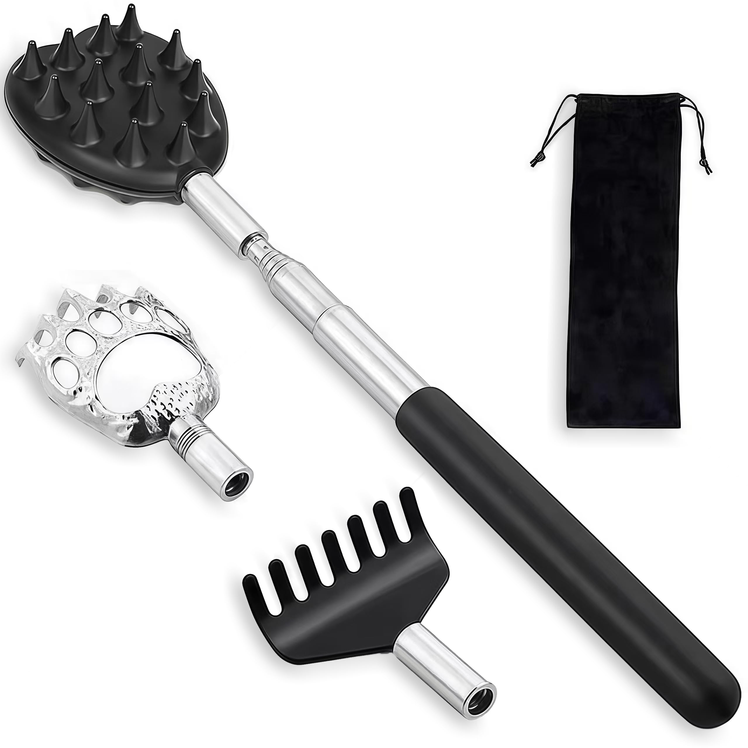 Loucky Telescoping Back Scratcher, Extendable Back Scratcher for Men Women, Metal Stainless Steel Telescoping Back Scratcher Tool, Stocking Stuffers for Men