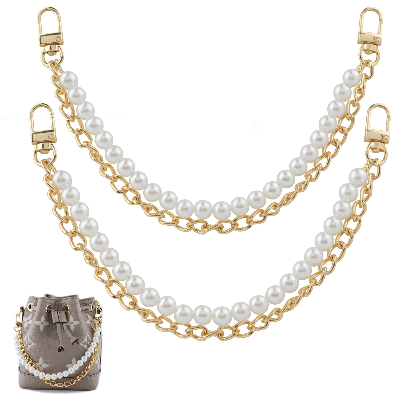 RAPUDA RAPUDA 2Pcs Pearl Purse Chain,Bag Purse Charms Chain for Handbags,Metal Purse Strap Extender Replacement for Handbags Crossbody Shoulder Bag,Purse Accessories Charms(12.2" Gold)