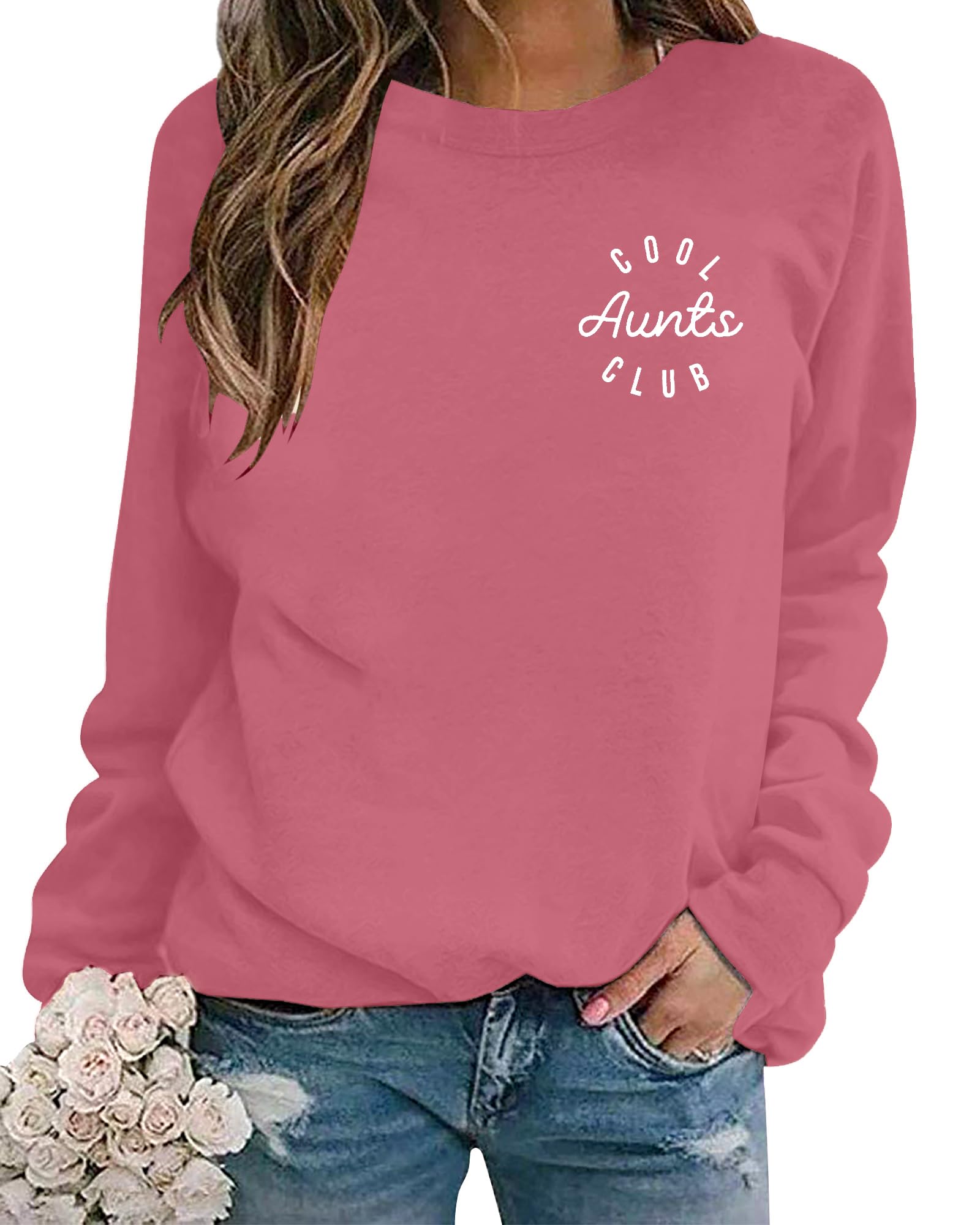 ASTANFYWomen Aunt Sweatshirt Cool Aunts Club Crewneck Sweatshirt Auntie Long Sleeve Lightweight Shirt for Aunt Gift