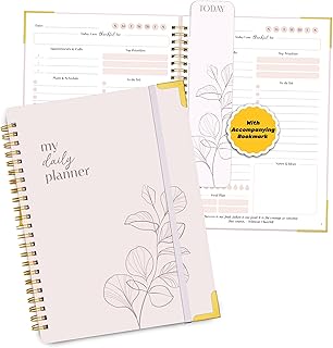 Decorably 60 Sheets To Do Daily Planner Undated with Gold Corners, 6.4x8.5in Aesthetic Spring-Bound Daily Planner Notebook with Simplified Sections and Inspirational Quotes, Checklist