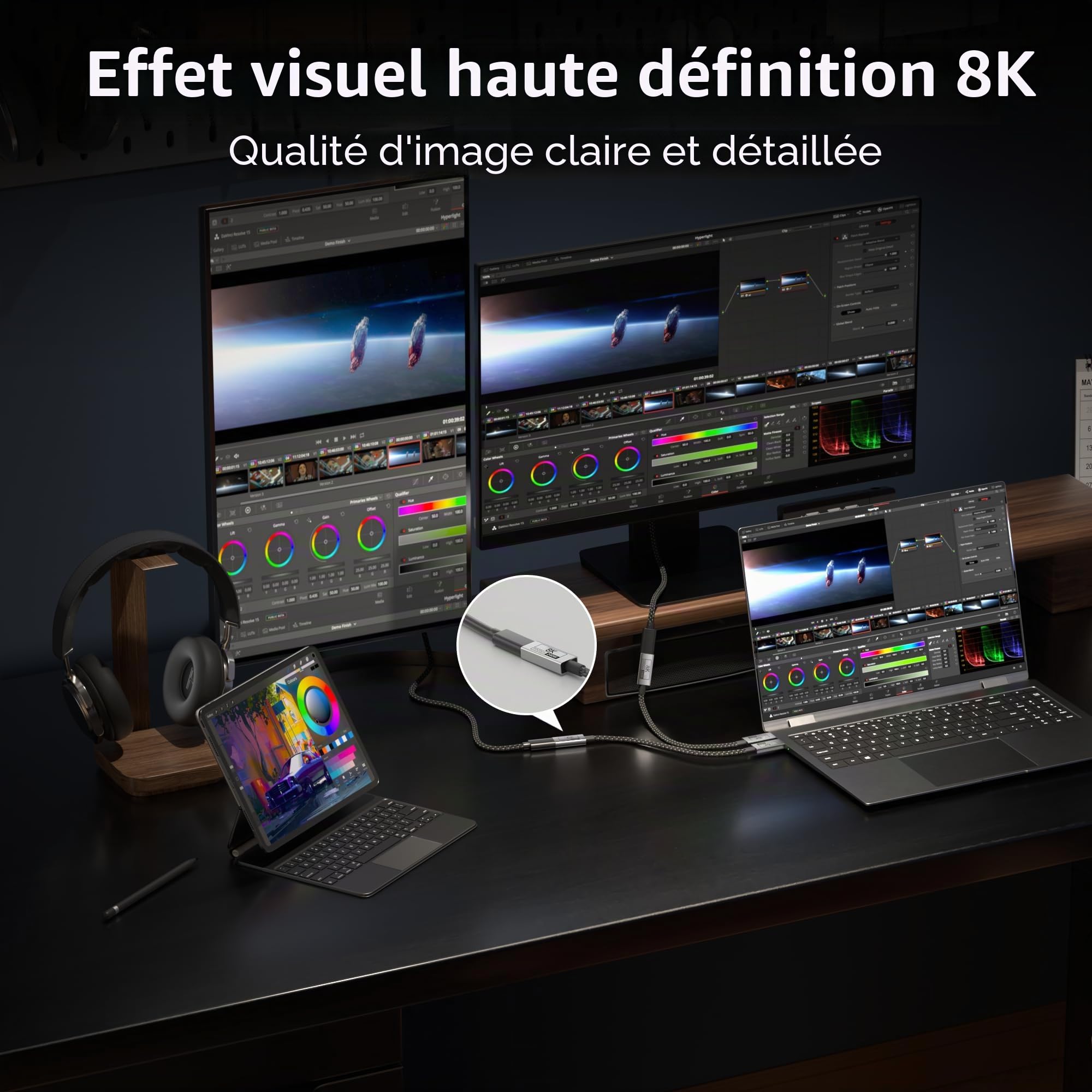long 3 M Rallonge USBC Compatible Thunderbolt 5/4/3,USBC Extension 40Gbps Transfert de Données,Rallonge Type C Mâle-Femelle 240W Charge Rapide,8K@120Hz Pour Moniteur,SSD,Docking.