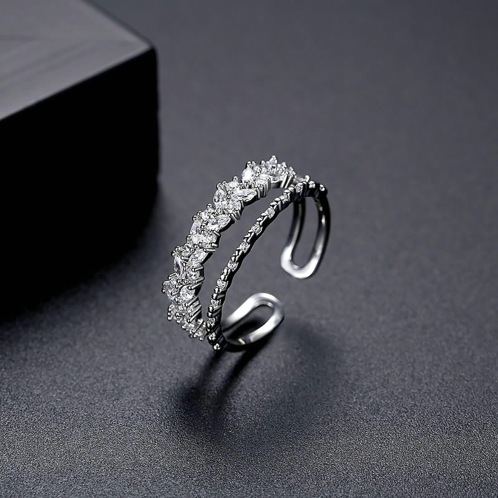 Daesar Anello Donna Oro Giallo 14K 585 585, Anelli Matrimonio Fedi Nuziali Elegante Doppia Fila Regolabile Aperto con Diamante Rotondo Anelli Fedine Fidanzamento Donna Oro