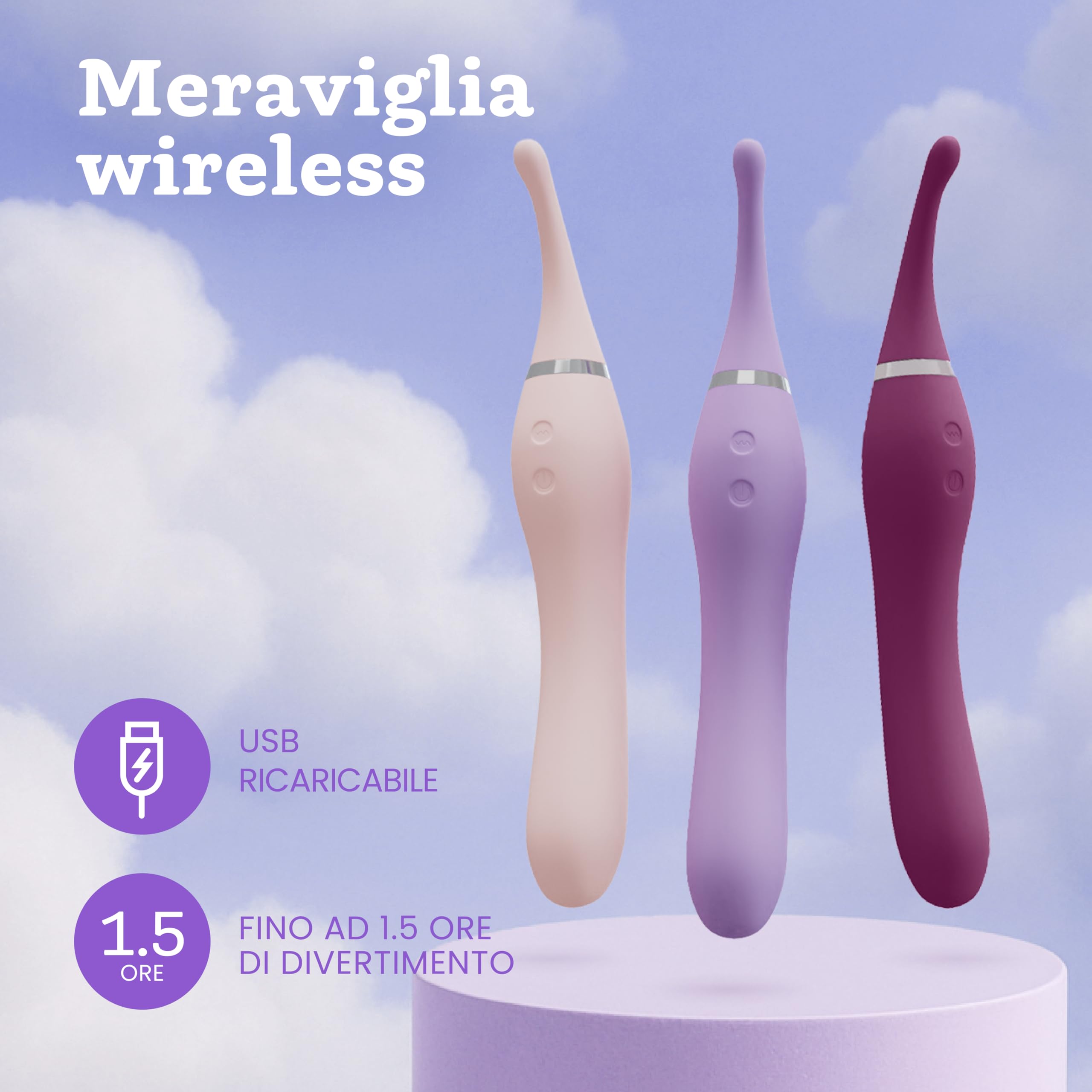 Vibratore Clitorideo con Coda Vibrante di Oliver James – 10 Modalità di Piacere, Wand in Silicone Resistente all’Acqua per Donna, Sex Toy Ricaricabile USB (Lilla Pastello)