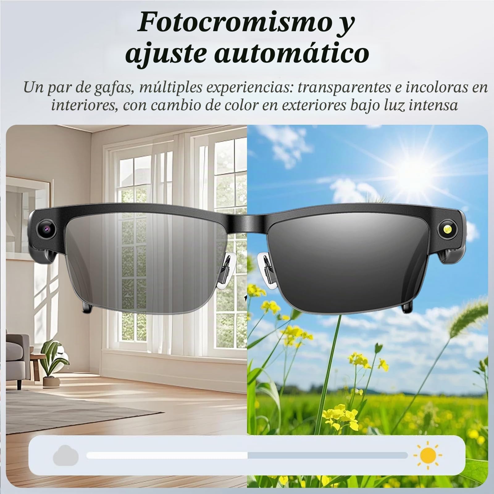 AI Smart Glasses Cámara 4K HD, 800 W, cámara antivibración, gafas con grabación de vídeo, micrófonos duales con cancelación de ruido, transmisión simultánea, integración ChatGPT (lentes fotocromáticas