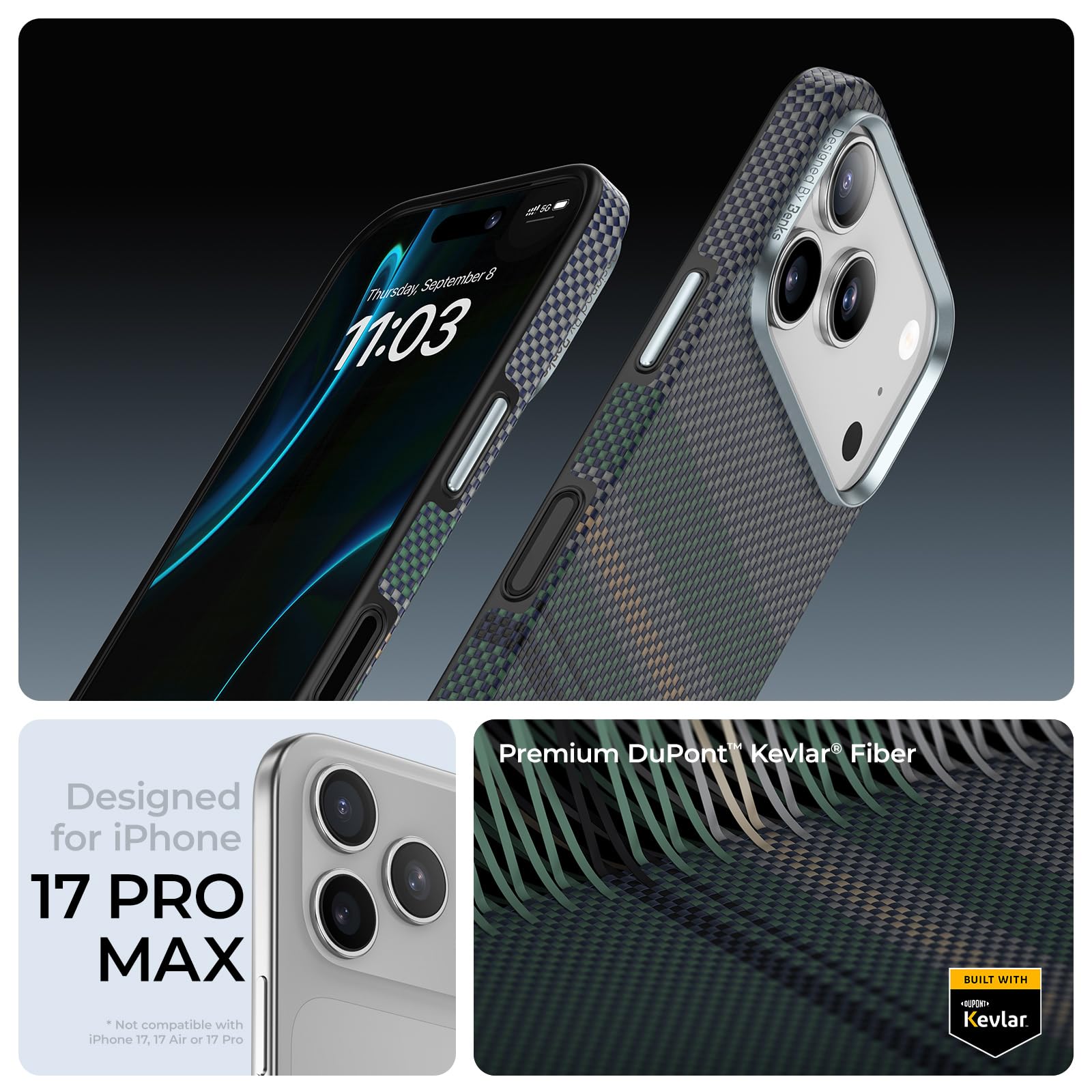 BENKS ArmorPro Aurora Funda para iPhone 17 Pro MAX con Control de Cámara, Compatible con MagSafe, Protección Militar y Antigolpes, Kevlar Fibra de Aramida 600D+1500D y TPU Magnética Carcasa