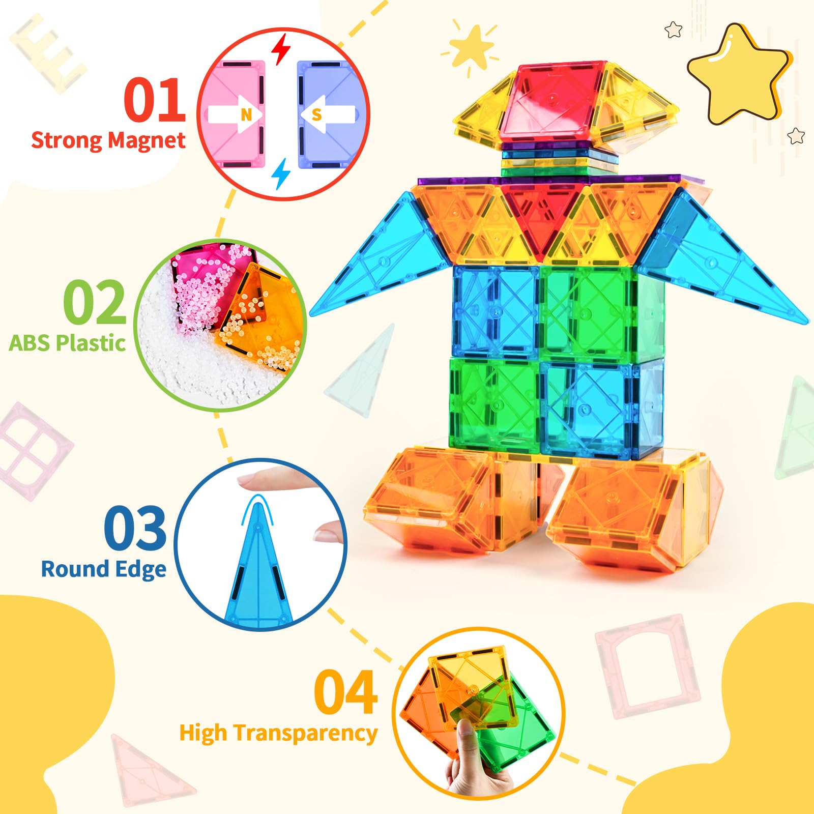 Katiago Magnetische Bausteine 92Pcs für Kinder ab 3+ Jahre Starke Magnet Montessori Spielzeug Kinder STEM-Lernspielzeug-Geschenk zur Förderung der Kreativität für Jungen Mädchen