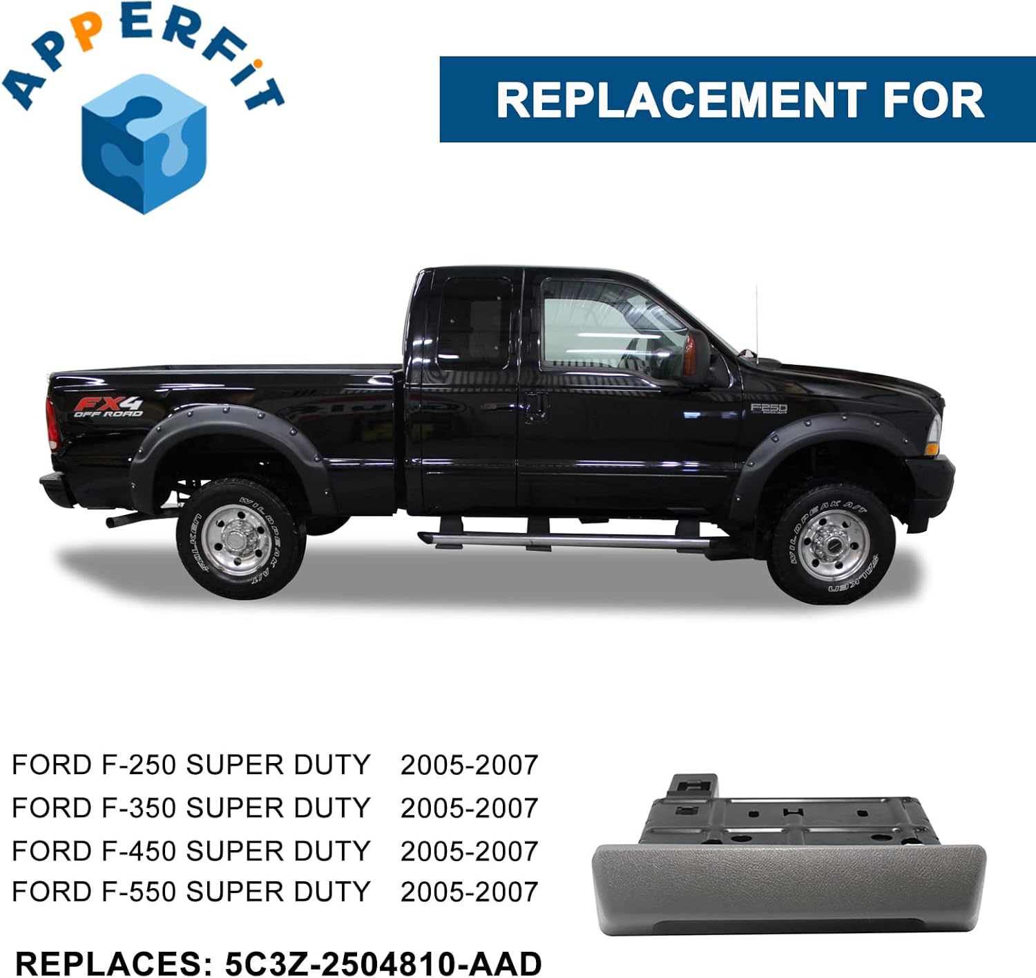 in Dash Cup Holder Insert w/Ashtray Gray Compatible with Ford F250 F350 F450 F550 Super Duty Truck 2005 2006 2007 Front Dashboard Pull Out Cupholder 5C3Z-2504810-AAD