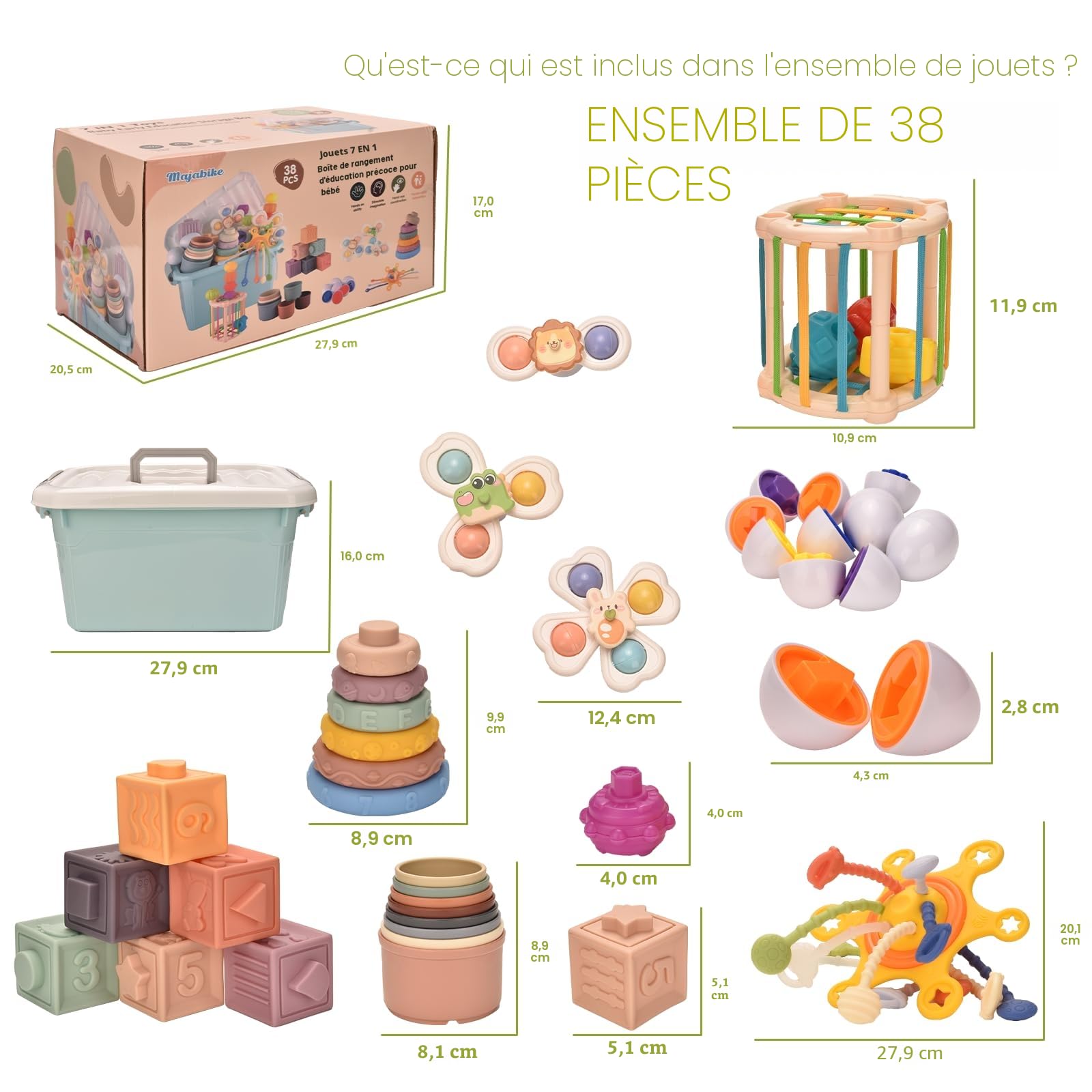Jouets Bébés pour 6 à 12 Mois 7 en 1 pour Tout-Jeux montessoriii 1 an, Blocs empilables pour bébés, Anneaux de Blocs empilables, œufs Assortis, Rotation à Ventouse, Tasses empilables, Cadeau