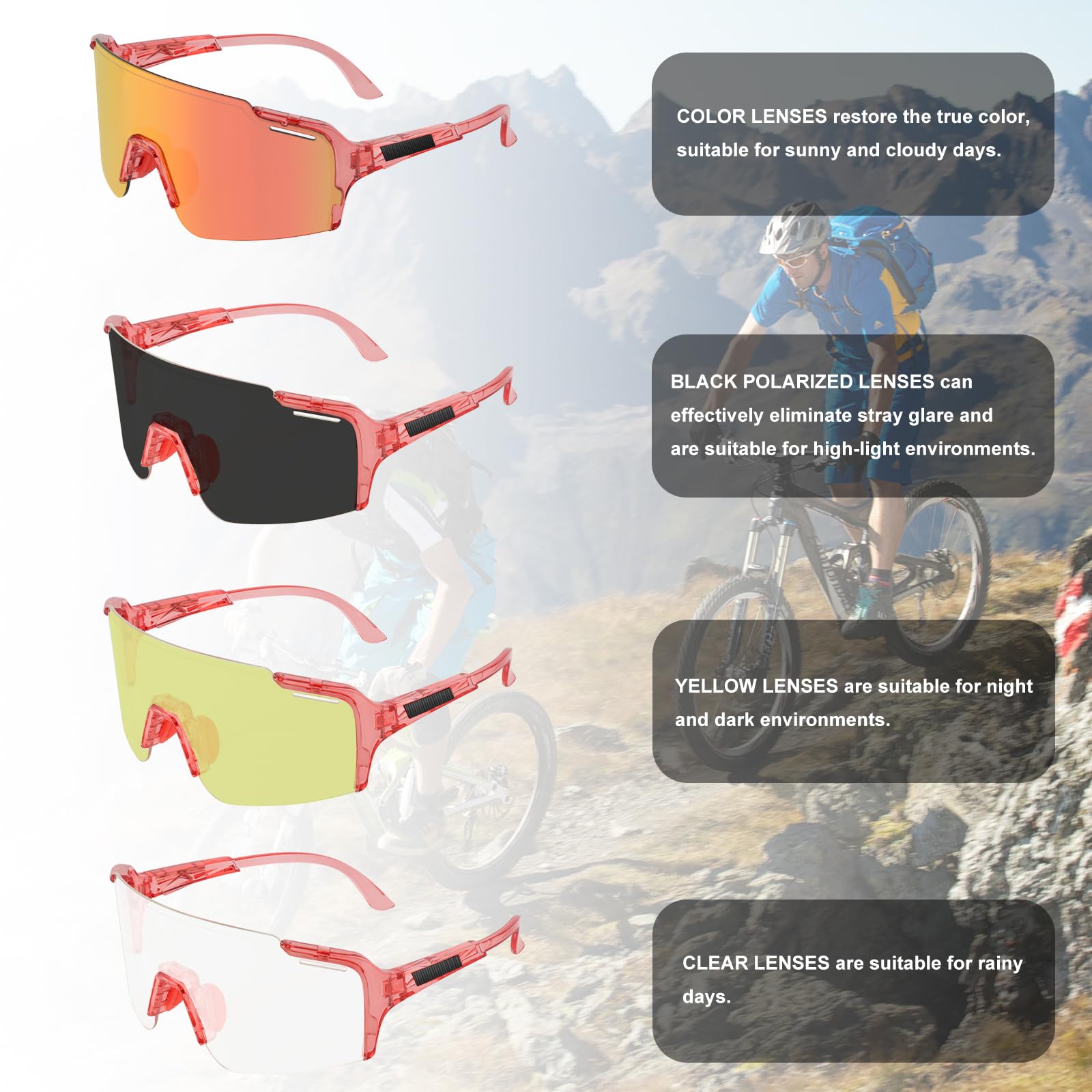 ToopMount Polarized Cycling Glasses, Sports Sunglasses with 2 Interchangeable Lenses - Image 3