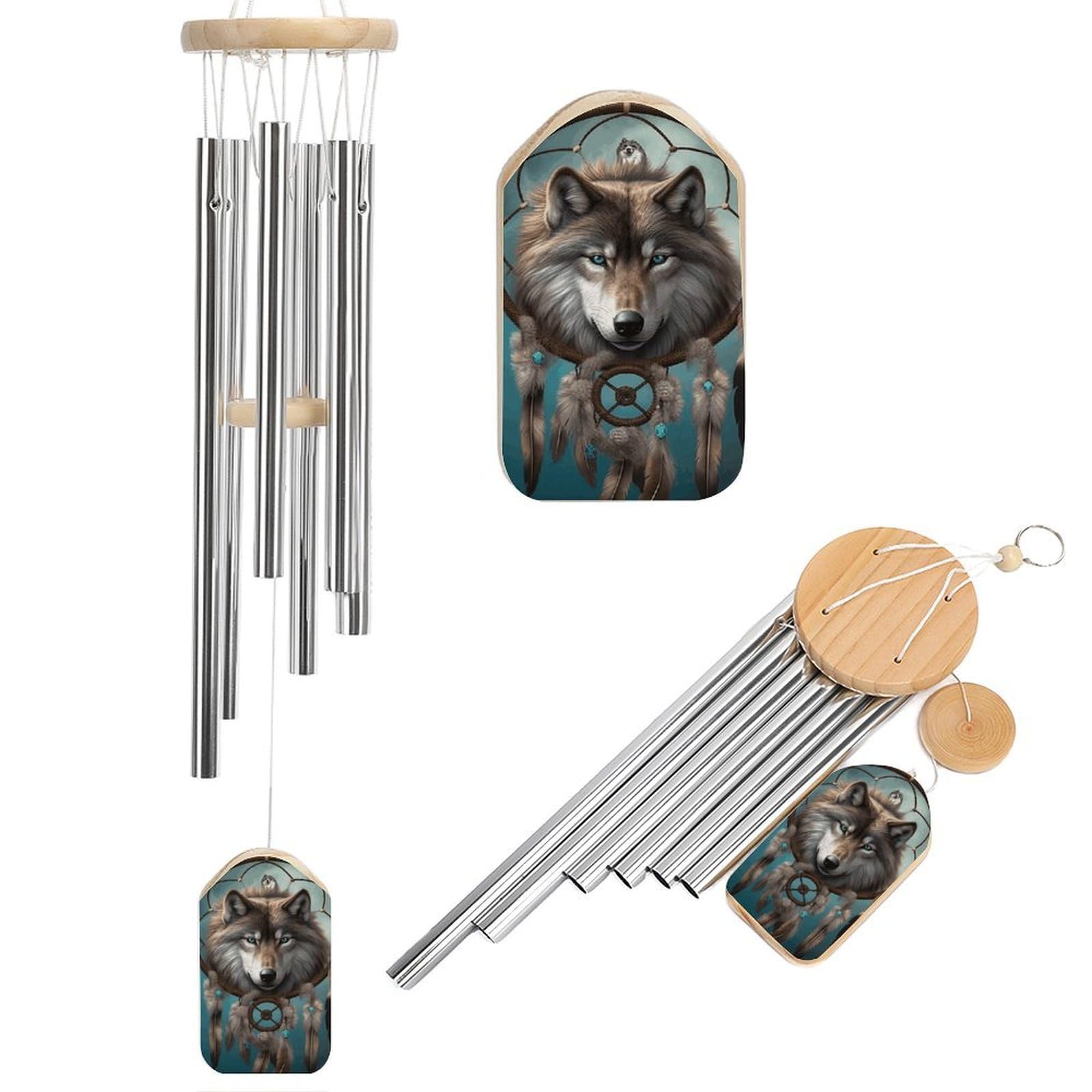 3D Wolf Dream Catcher Wind Chimes for Outside House Warming Gifts, Deep Tone Soothing Melodic Tones Windchimes, Memorial Wind Chime for Home Garden Decoration Aluminium Large Wind Chimes