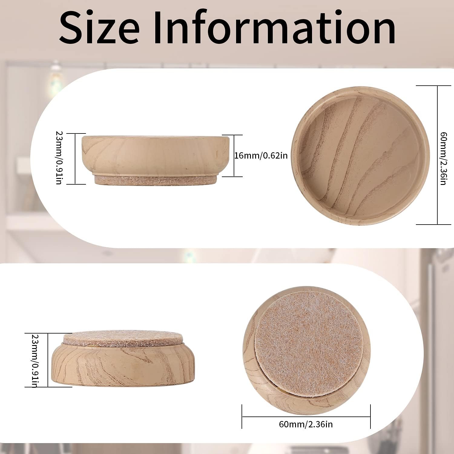 Zhujiehigh 8 PcsFelt Floor Cups Pads, Round Furniture Felt Castors, Non Slip Floor Leg Protector - Image 3