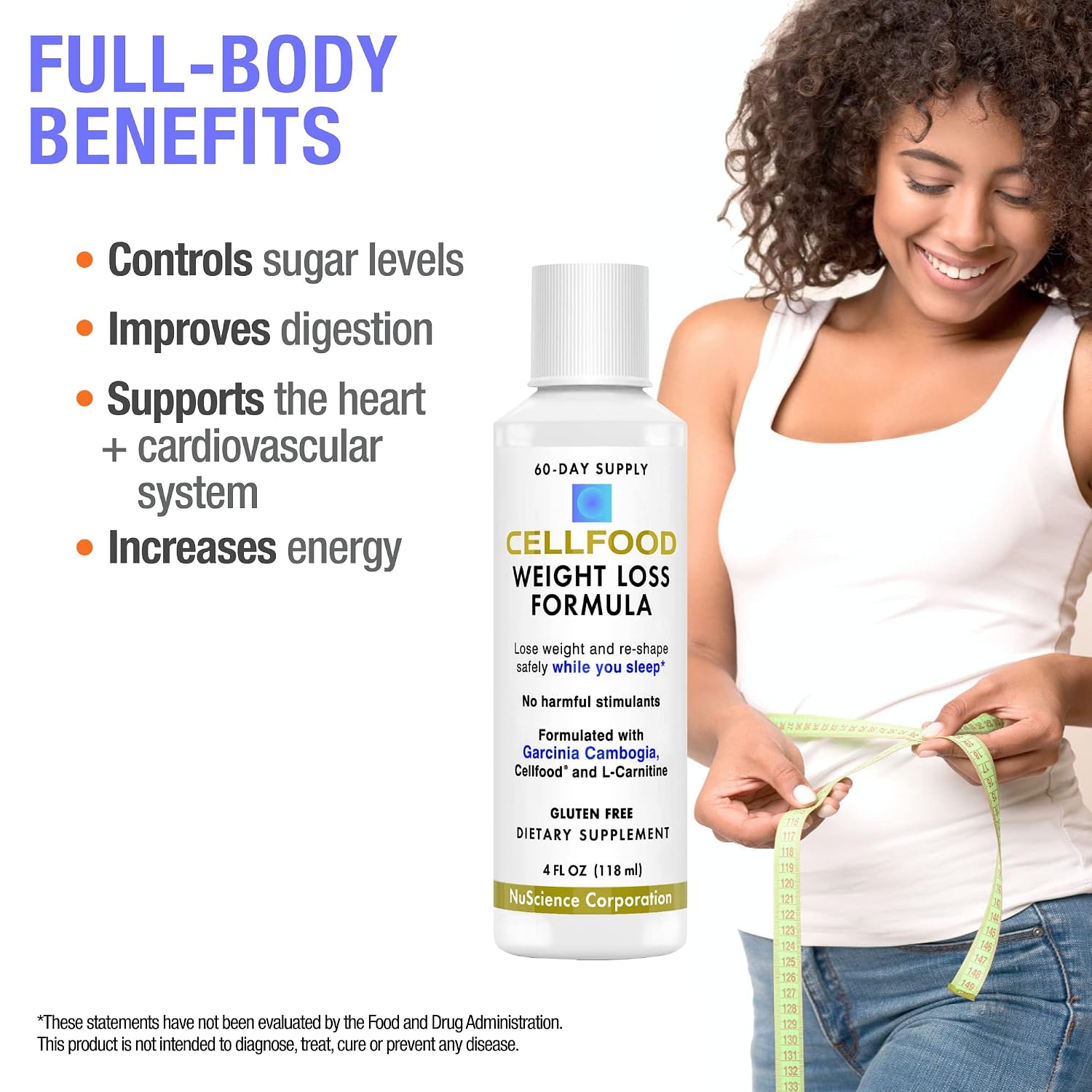 Cellfood Weight Loss Formula, 4 fl oz - with L-Carnitine & Garcinia Cambogia - Liquid Formula - Gluten Free, Non-GMO - 60-Day Supply