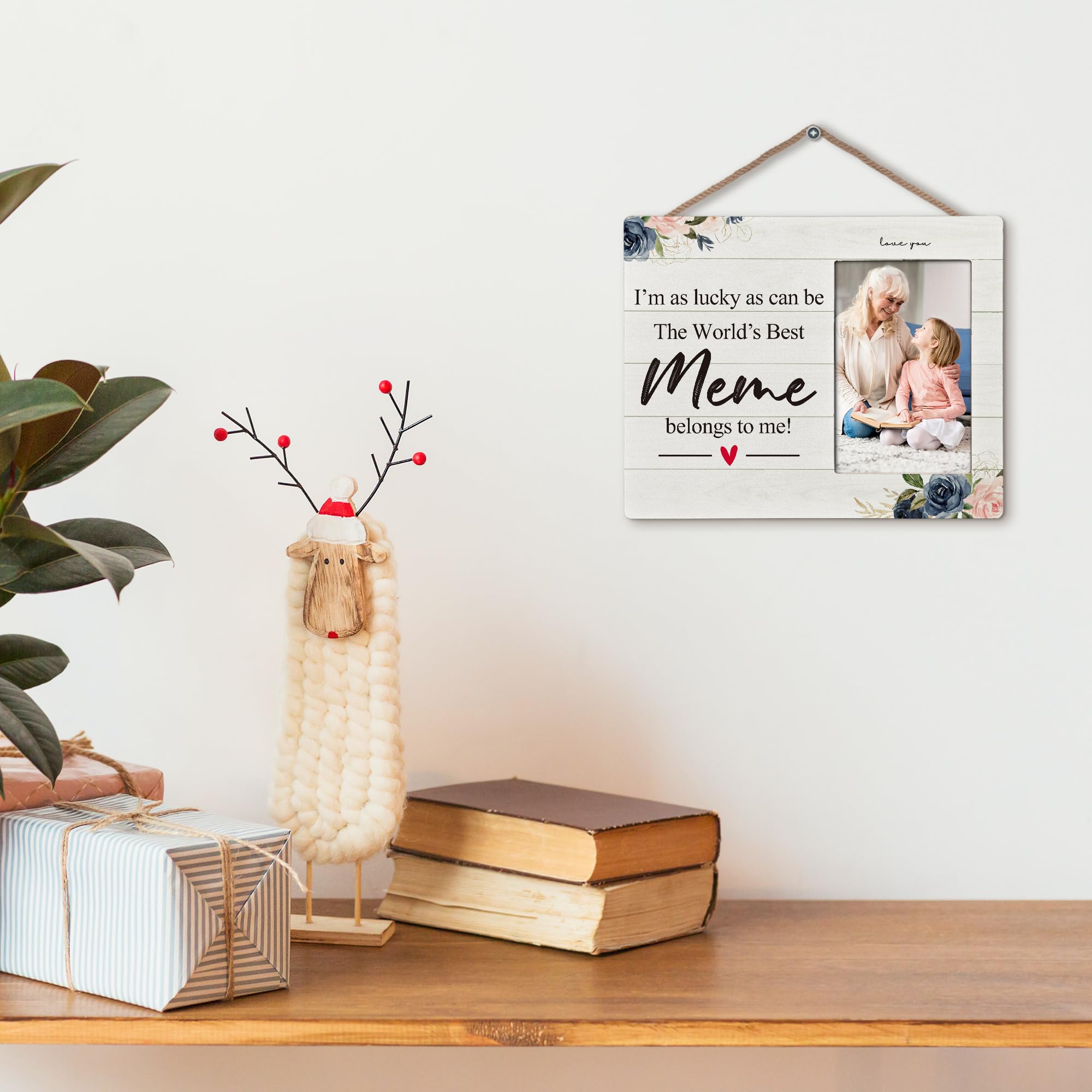 Meme Gifts 4X6 Picture Photo Frames, I Am As Lucky As Can Be The Best Meme Belong To Me Wood Photo Frame, Meme Christmas Birthday Mother’S Day Gifts Picture Frame for Wall Tabletop Display